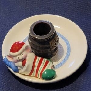 AVON candle holder 1983 Christmas mouse SNUGGLY MOUSE Christmas vintage fun cute